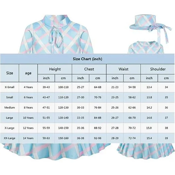 NWT Barbie Movie Pink Cowboy Blue Plaid Gold Jumpsuit Girls Halloween Co… - Picture 7 of 15